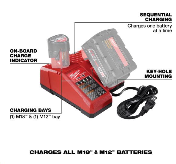 M12 & M18 MILWAUKEE BATTERY CHARGER-110V view 2