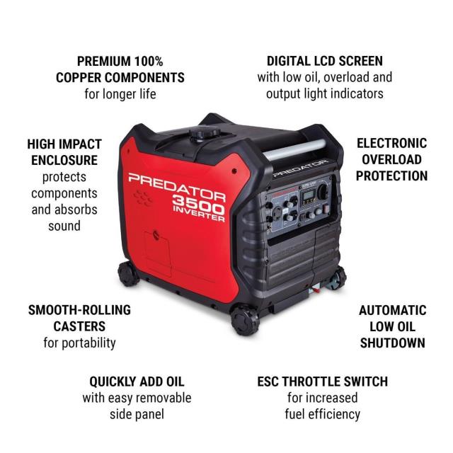 INVERTOR GENERATOR, GAS, 3,500 WATT MAX view 2